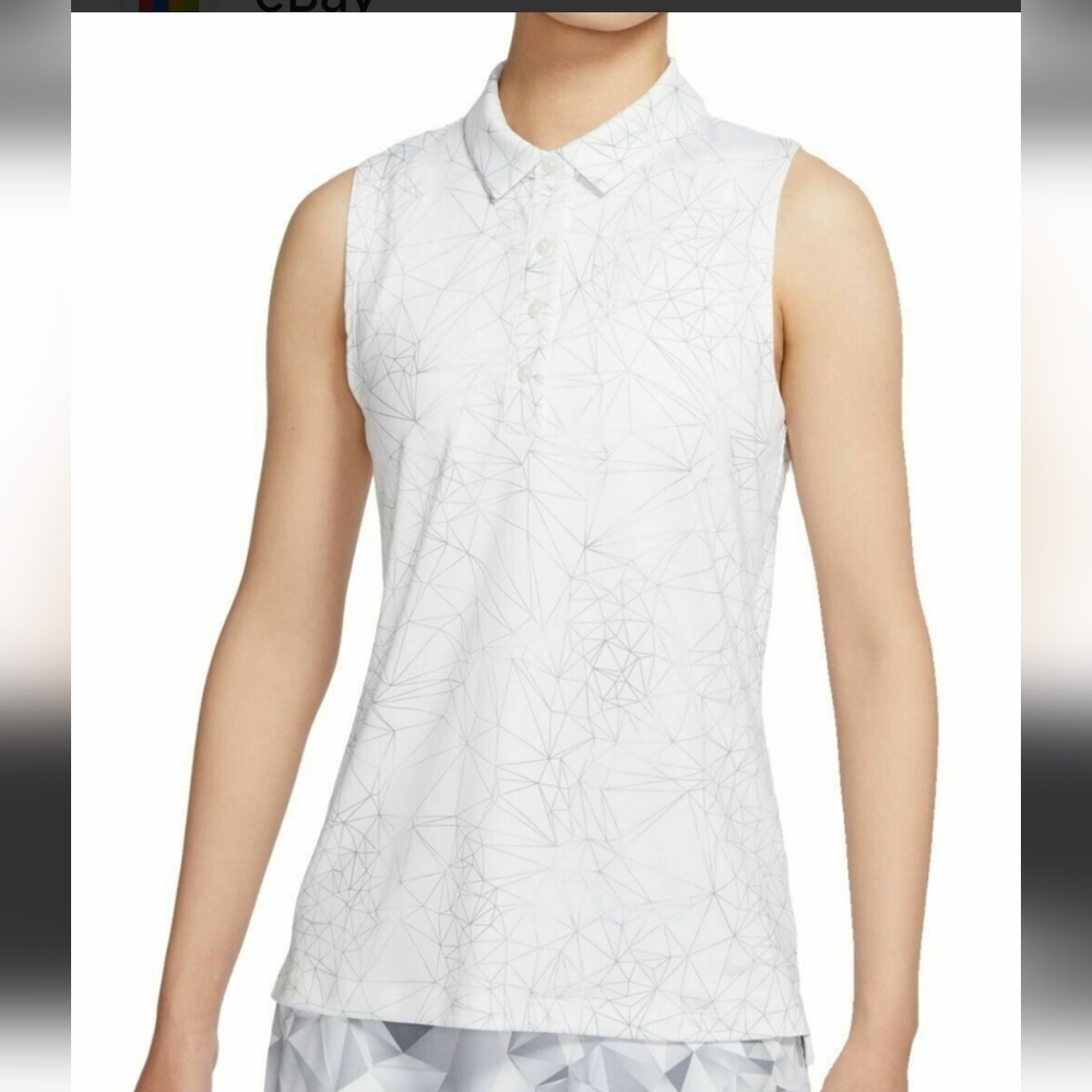 Nike White Geometric Sleeveless Polo Tank - Picture 1 of 6